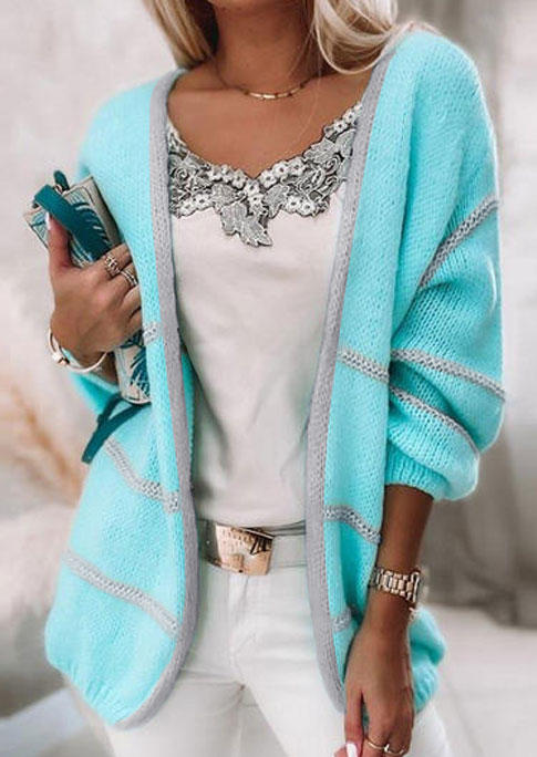 

Open Front Long Sleeve Sweater Cardigan - Lake Blue, SCM007401