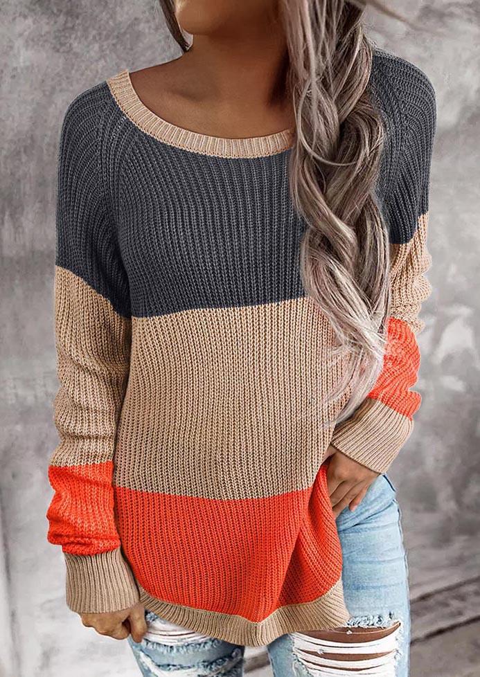 

Color Block Slit Long Sleeve Sweater, Multicolor, SCM007598