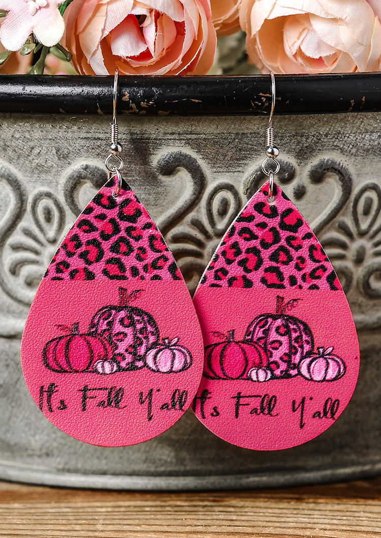 

It's Fall Y'all Leopard Pumpkin Water Drop Earrings, Pink, SCM007640
