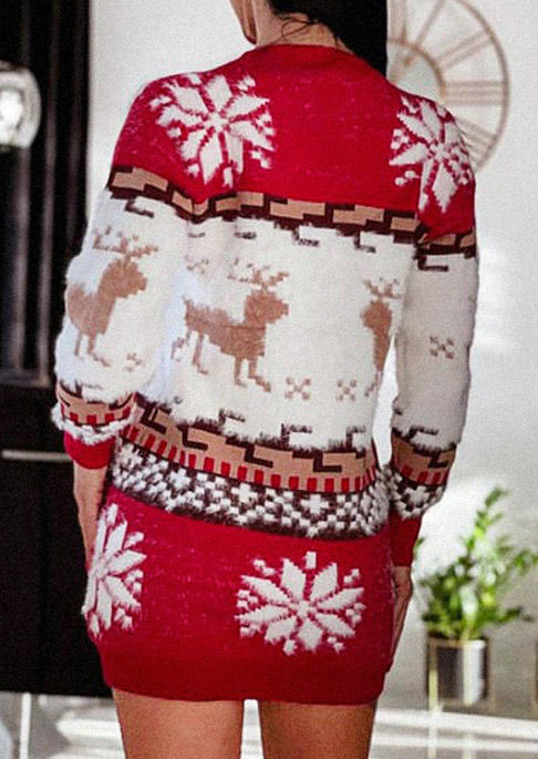 Christmas Reindeer Sweater Bodycon Dress - Red