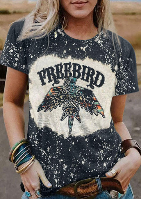 

Aztec Free Bird Bleached O-Neck T-Shirt Tee - Navy Blue, SCM007688