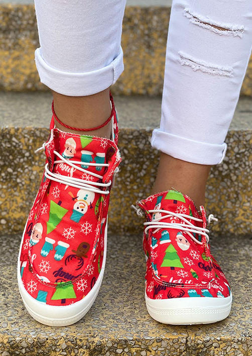 

Christmas Tree Reindeer Snowflake Santa Claus Sneakers - Red, SCM007767