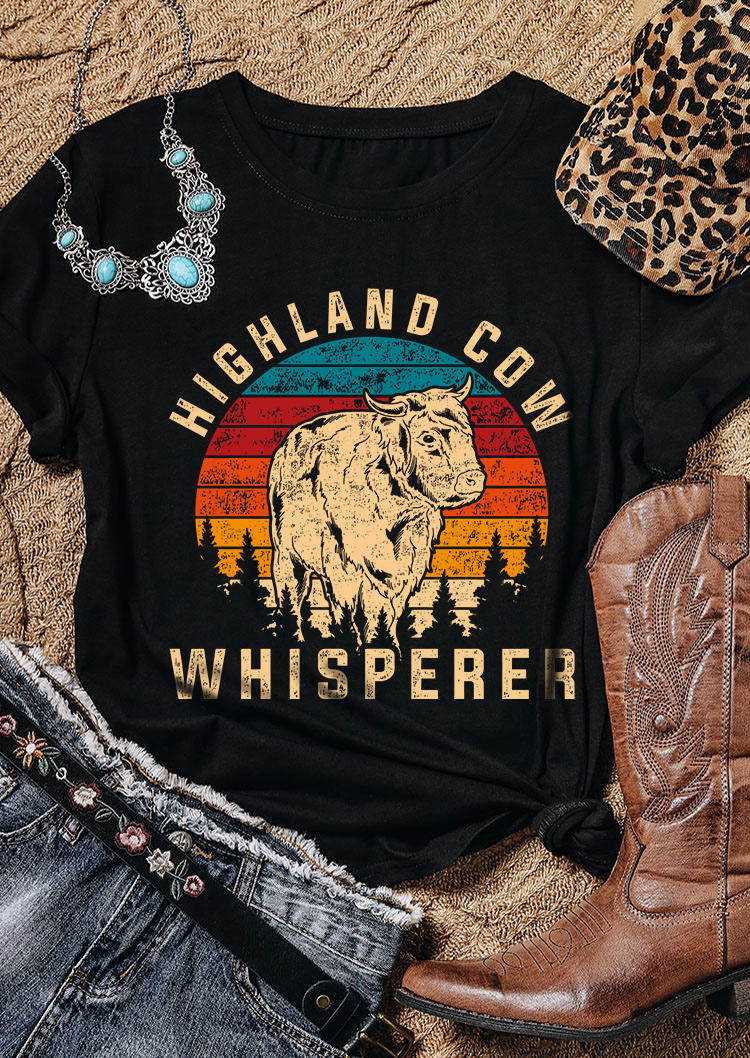 Highland Cow Whisperer O-Neck T-Shirt Tee - Black