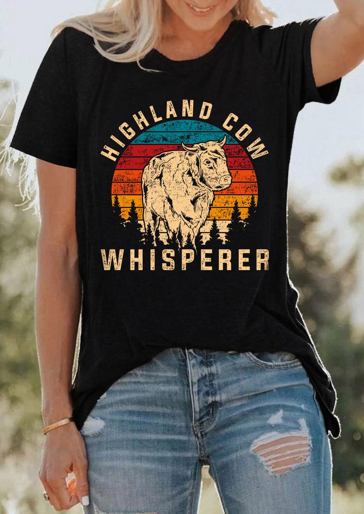 

Highland Cow Whisperer O-Neck T-Shirt Tee - Black, SCM007940