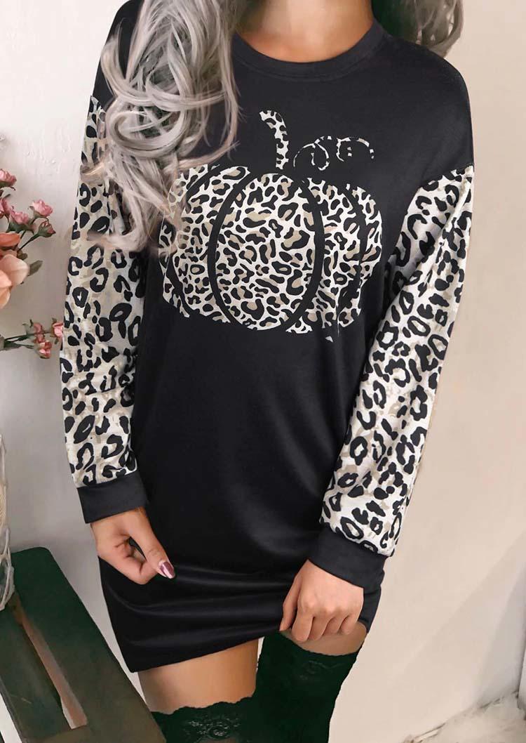 

Thanksgiving Pumpkin Leopard Sweatshirt Mini Dress - Black, SCM007303