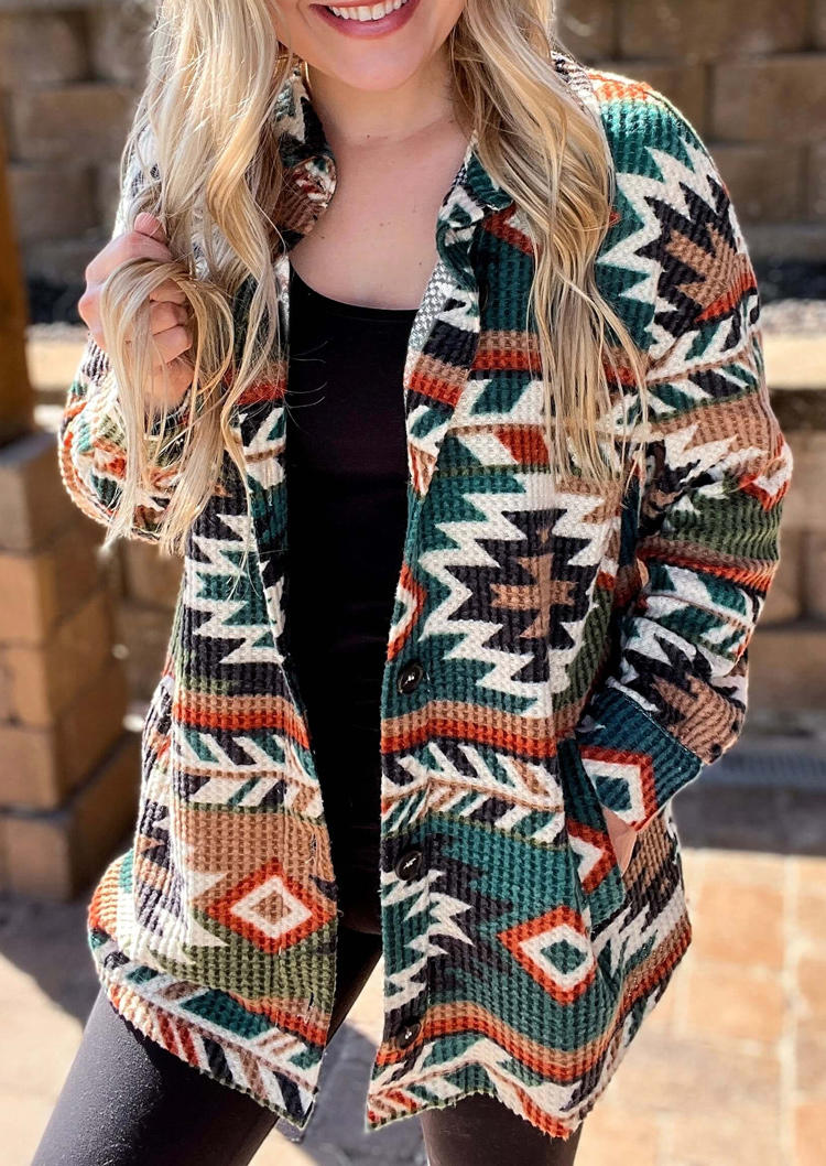 

Aztec Geometric Pocket Button Jacket, Multicolor, SCM007347