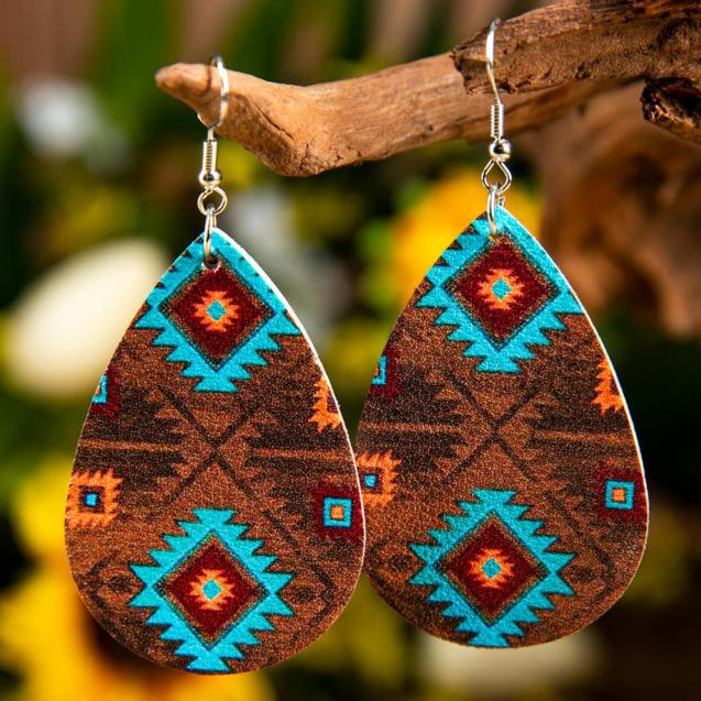 Aztec Geometric Water Drop Earrings