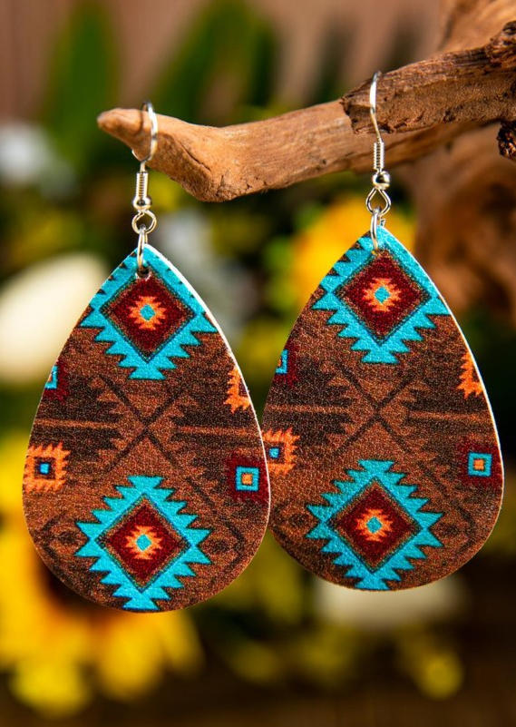 

Aztec Geometric Water Drop Earrings, Multicolor, SCM007453