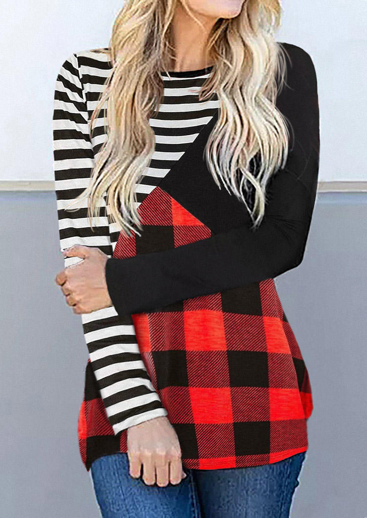 

Plaid Striped Color Block Splicing Blouse, Multicolor, SCM007519