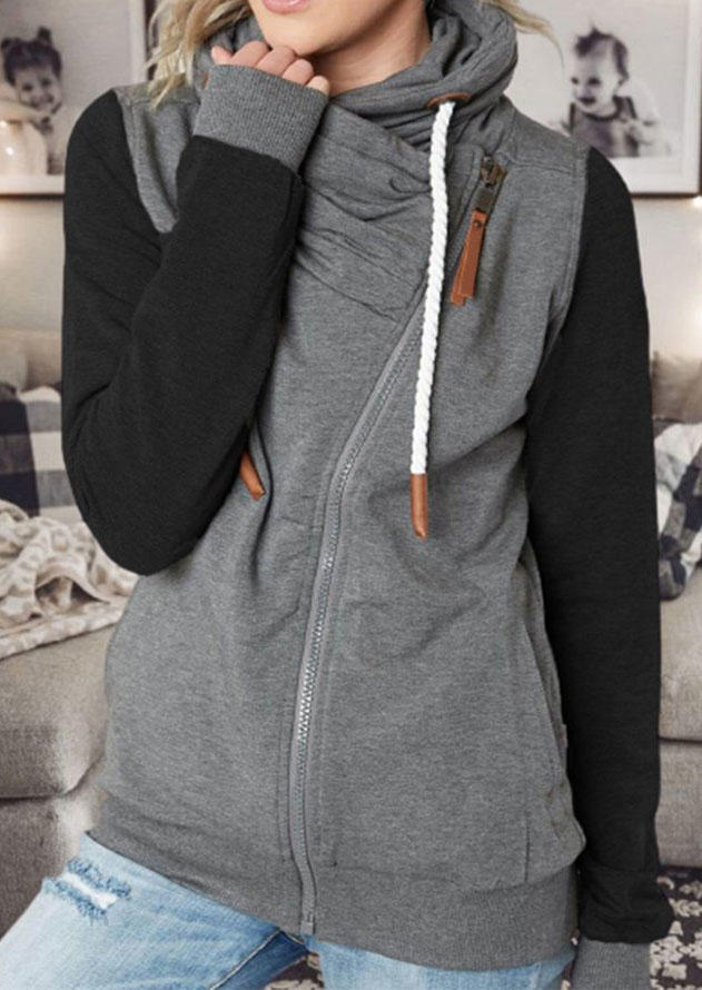 

Zipper Drawstring Pocket Pullover Sweatshirt - Gray, SCM007595
