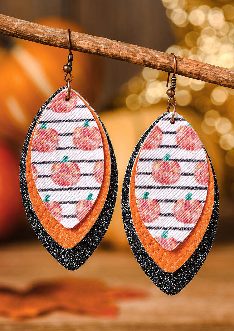 

Three-Layered Glitter Pumpkin Earrings, Multicolor, SCM007648