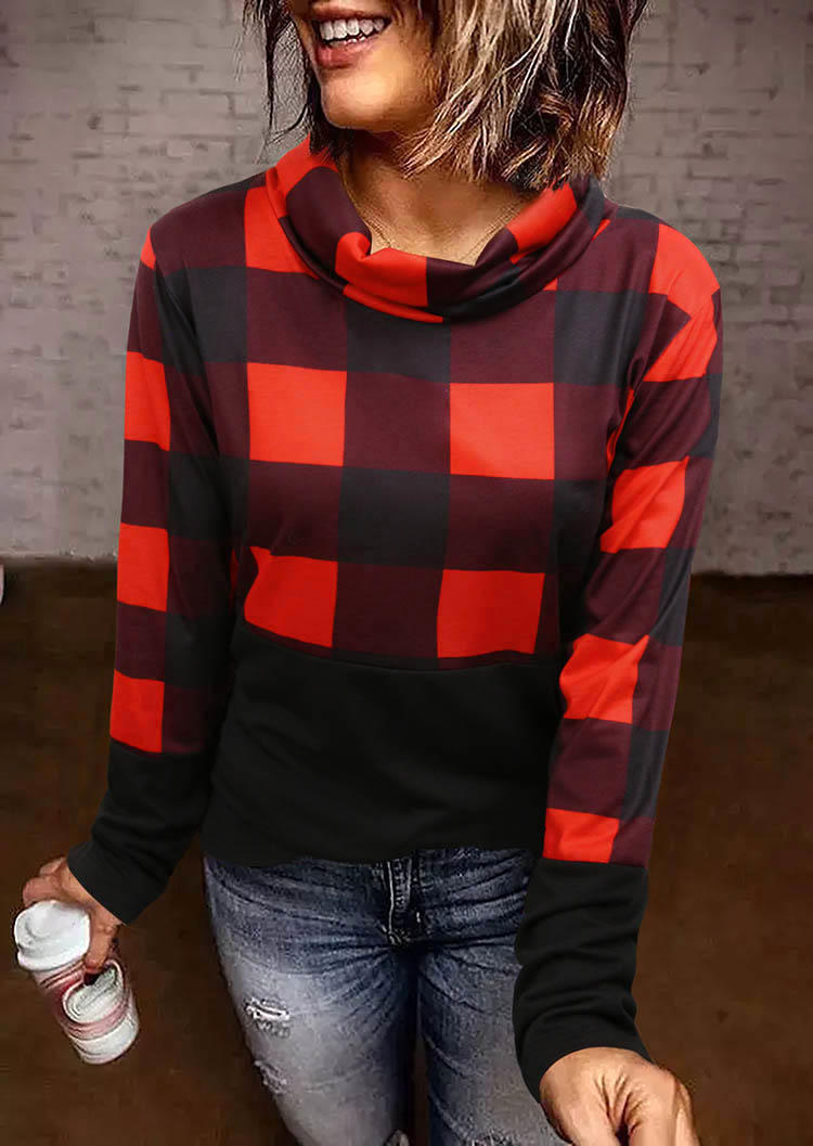 

Plaid Long Sleeve Cowl Neck Blouse, Multicolor, SCM007724