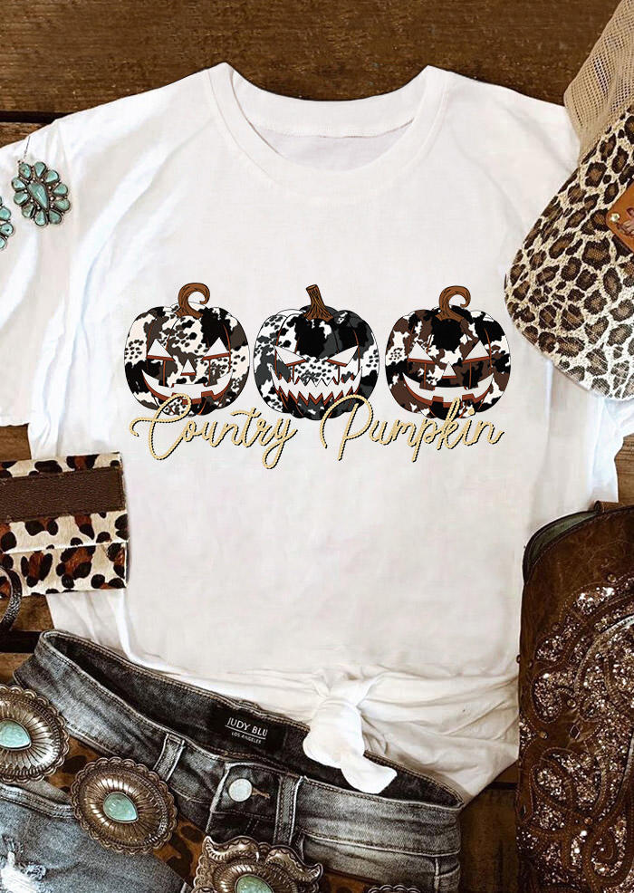 

Country Pumpkin O-Neck T-Shirt Tee - White, SCM007728