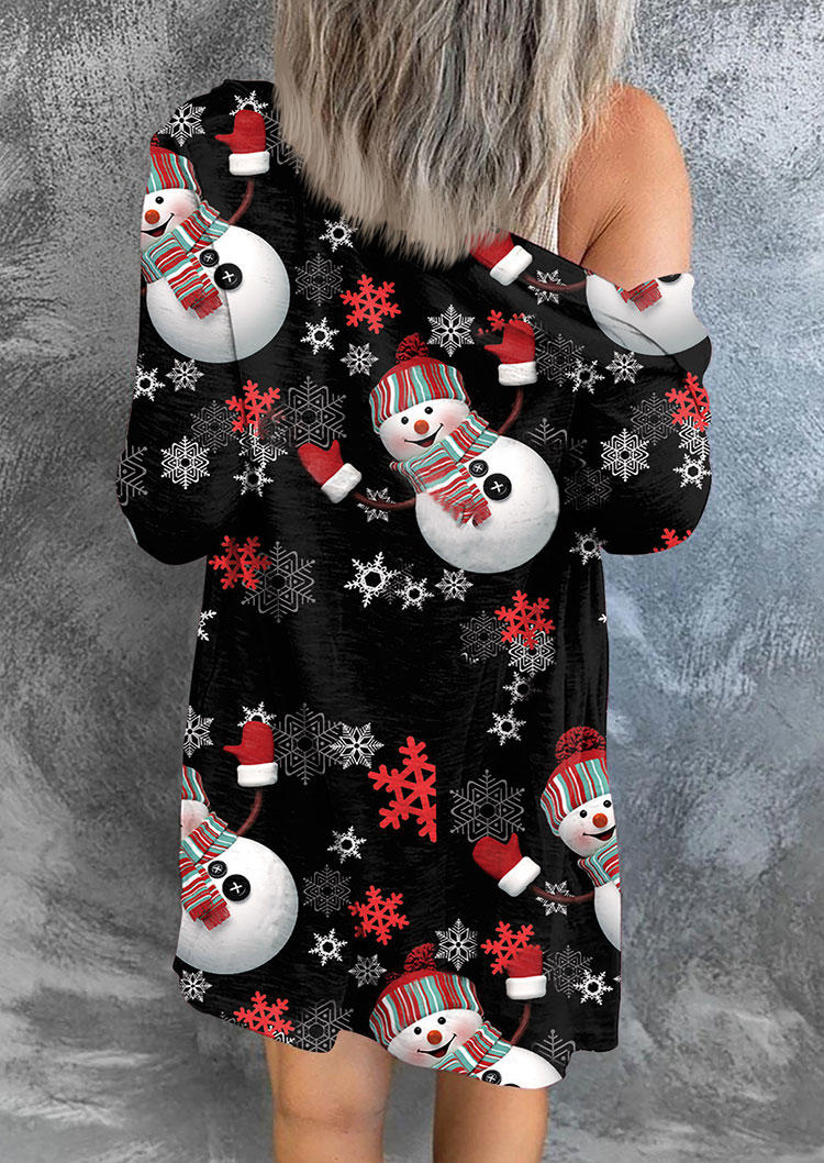 Christmas Snowflake Snowman Button Cardigan - Black