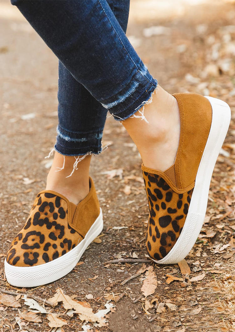 

Leopard Round Toe Flat Sneakers - Khaki, SCM008106