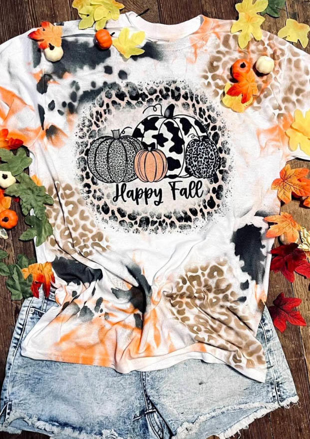 

Happy Fall Leopard Cow Pumpkin T-Shirt Tee, Multicolor, SCM006766
