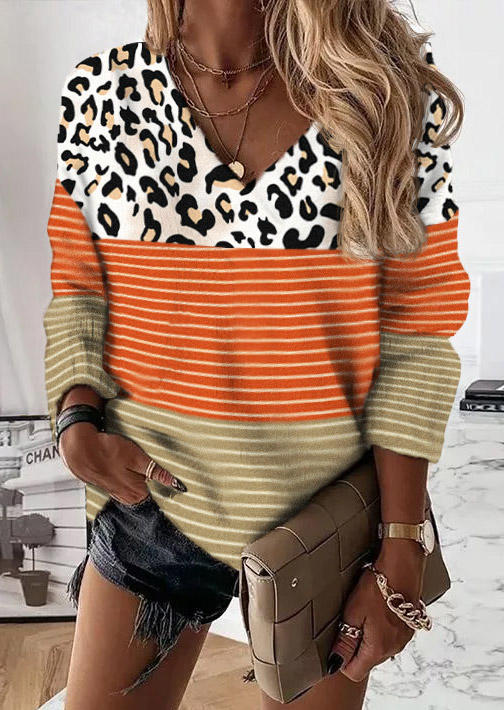 

Leopard Striped Color Block Blouse, Multicolor, SCM007255