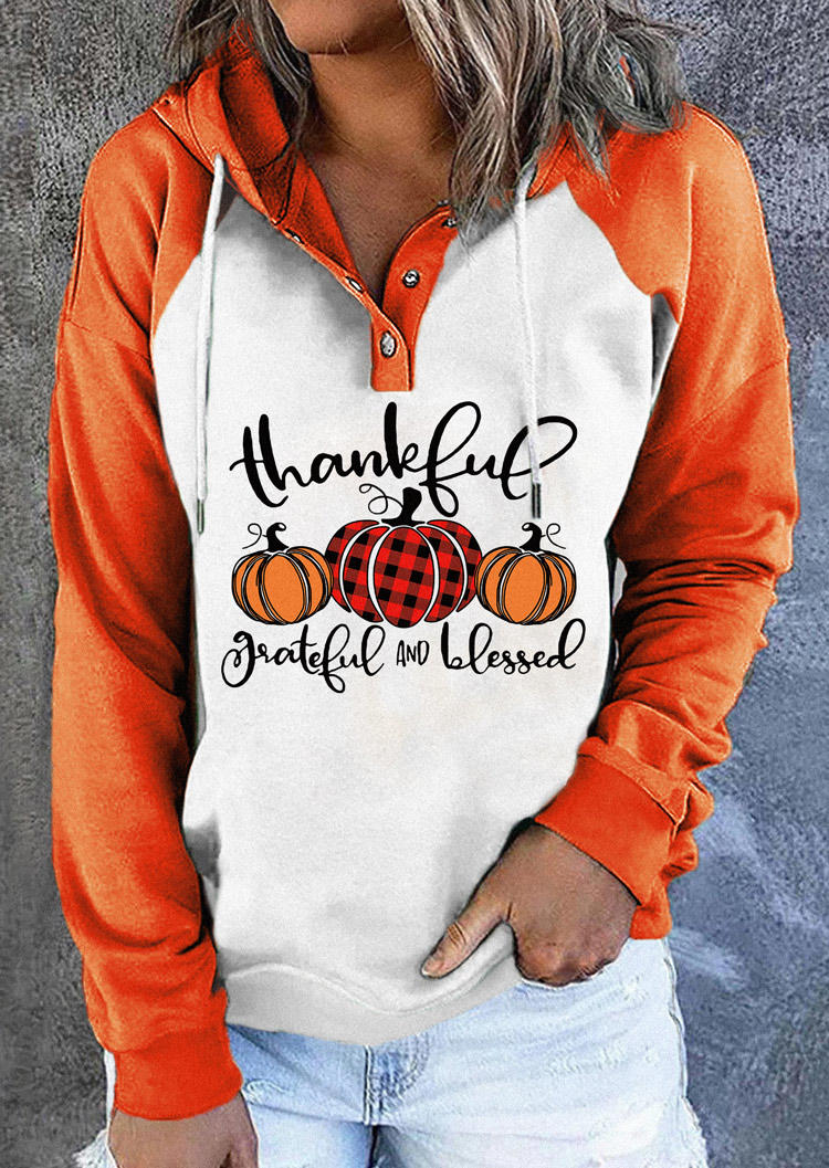 

Thankful Grateful And Blessed Snap Button Pumpkin Hoodie - Orange, SCM007327