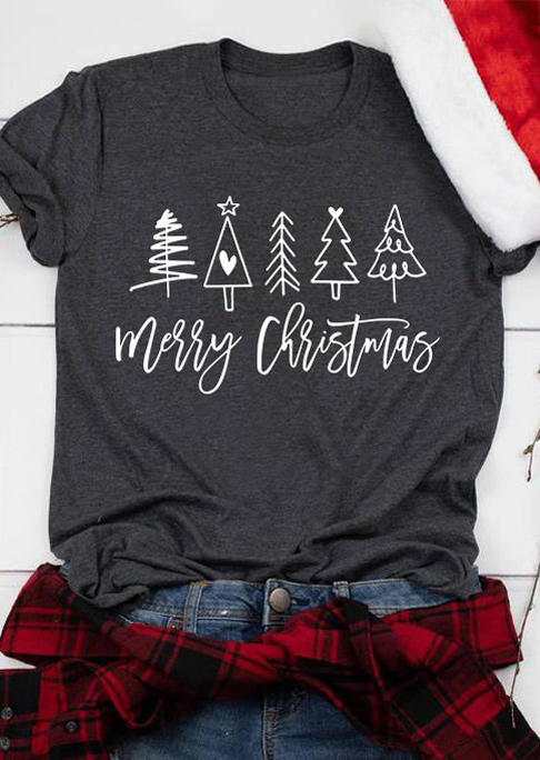 

Merry Christmas Tree T-Shirt Tee - Dark Grey, Gray, SCM008117