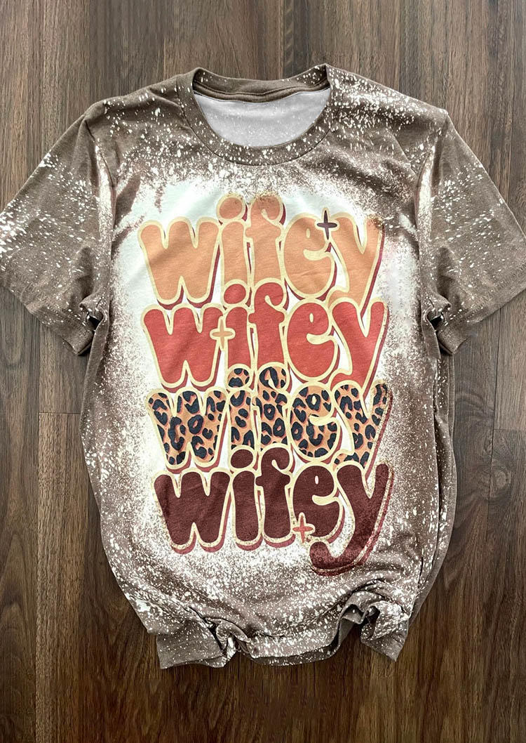 

Wifey Leopard Bleached T-Shirt Tee - Khaki, SCM007122