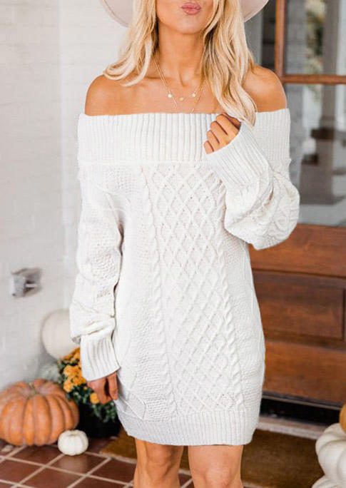 

Christmas Off Shoulder Sweater Dress - White, SCM007302