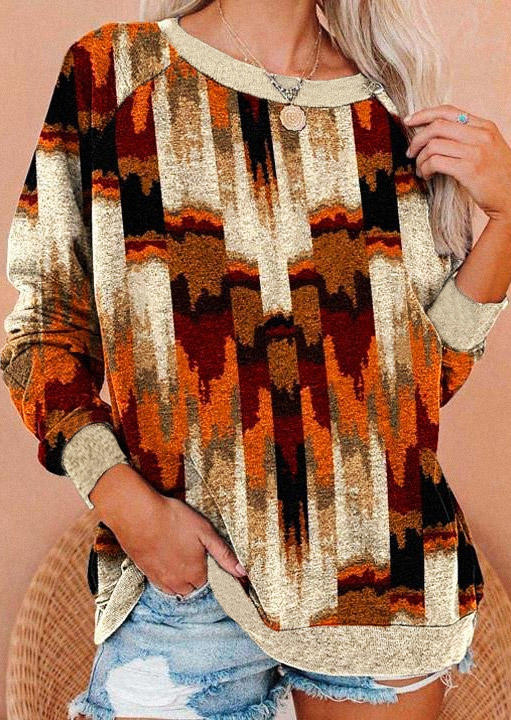 

Western Ethnic Graphic Loose Sweatshirt - Orange, SCM007340