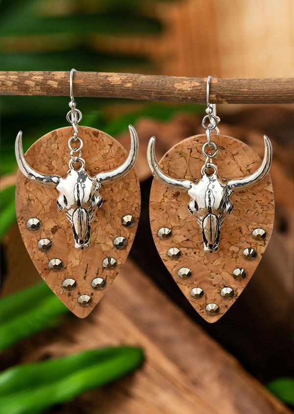 

Western Steer Skull Rivet Earrings, Khaki, SCM007367