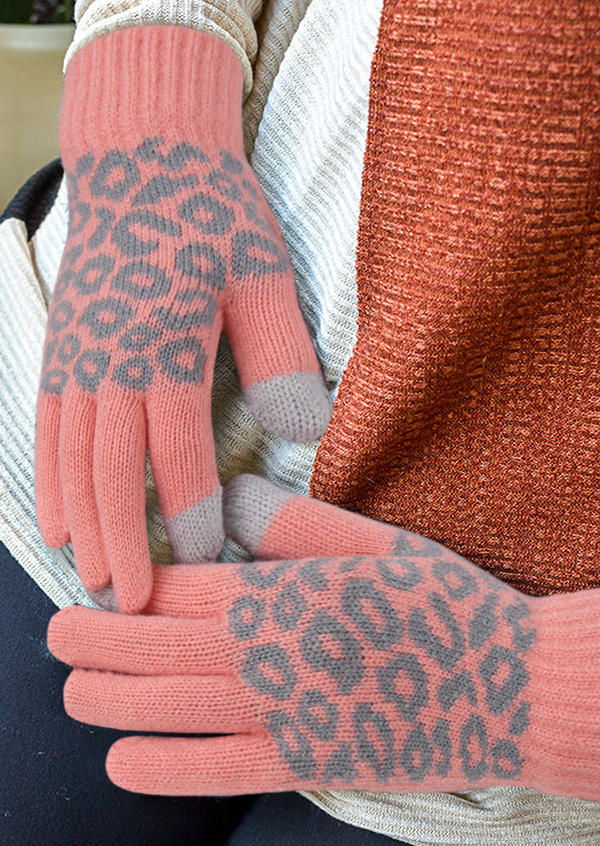 

Leopard Winter Warm Gloves, Pink, SCM007468
