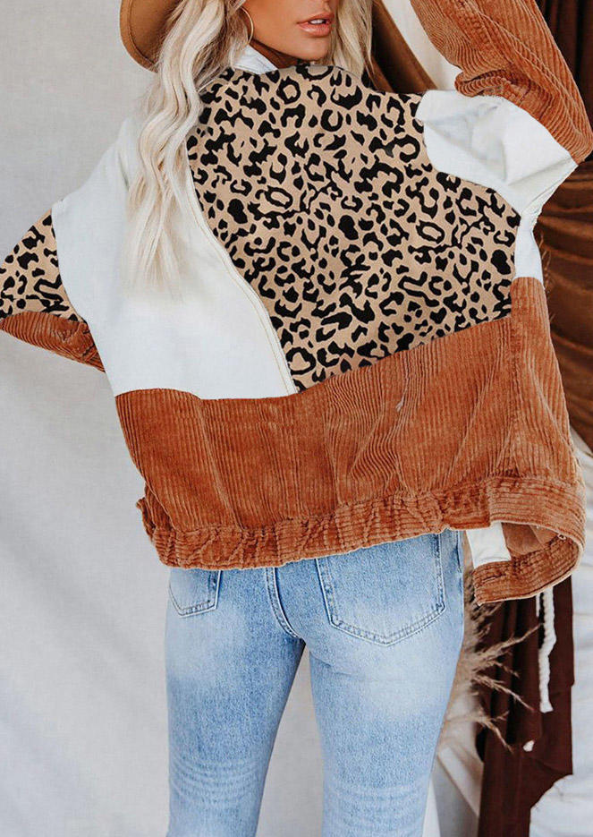

Leopard Color Block Button Turn-Down Collar Coat, Multicolor, SCM007539