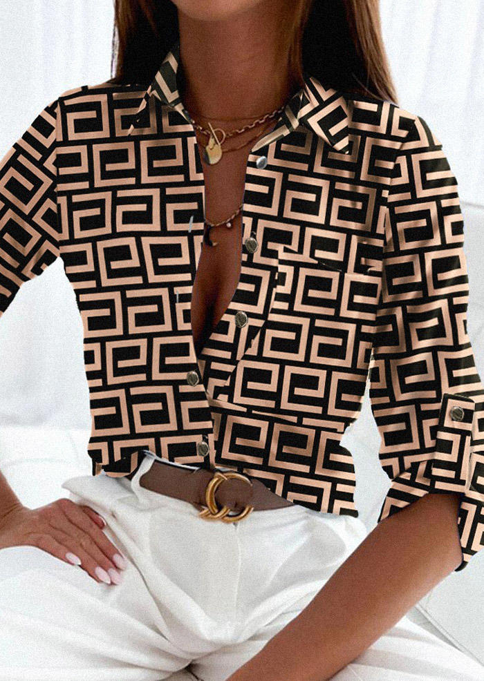

Geometric Button Long Sleeve Shirt - Khaki, SCM007597