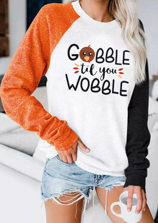 

Gobble Til You Wobble Turkey Sweatshirt - Orange, SCM007781