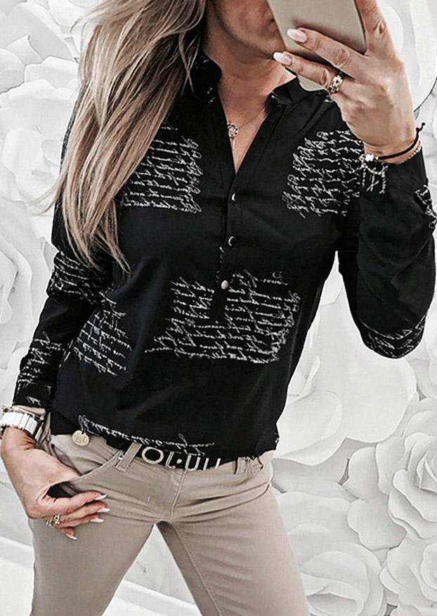 

Button Long Sleeve Turn-Down Collar Shirt - Black, SCM007795