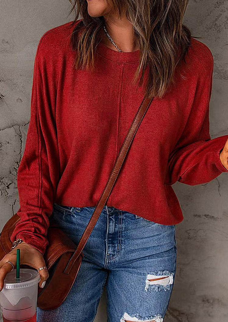 

Long Sleeve Casual O-Neck Blouse - Red, SCM007802