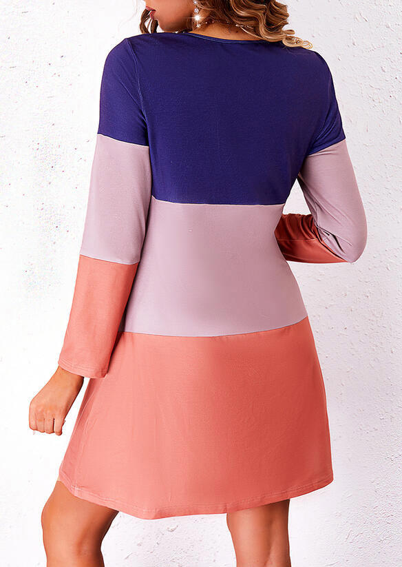 Color Block Lace Splicing Long Sleeve Mini Dress
