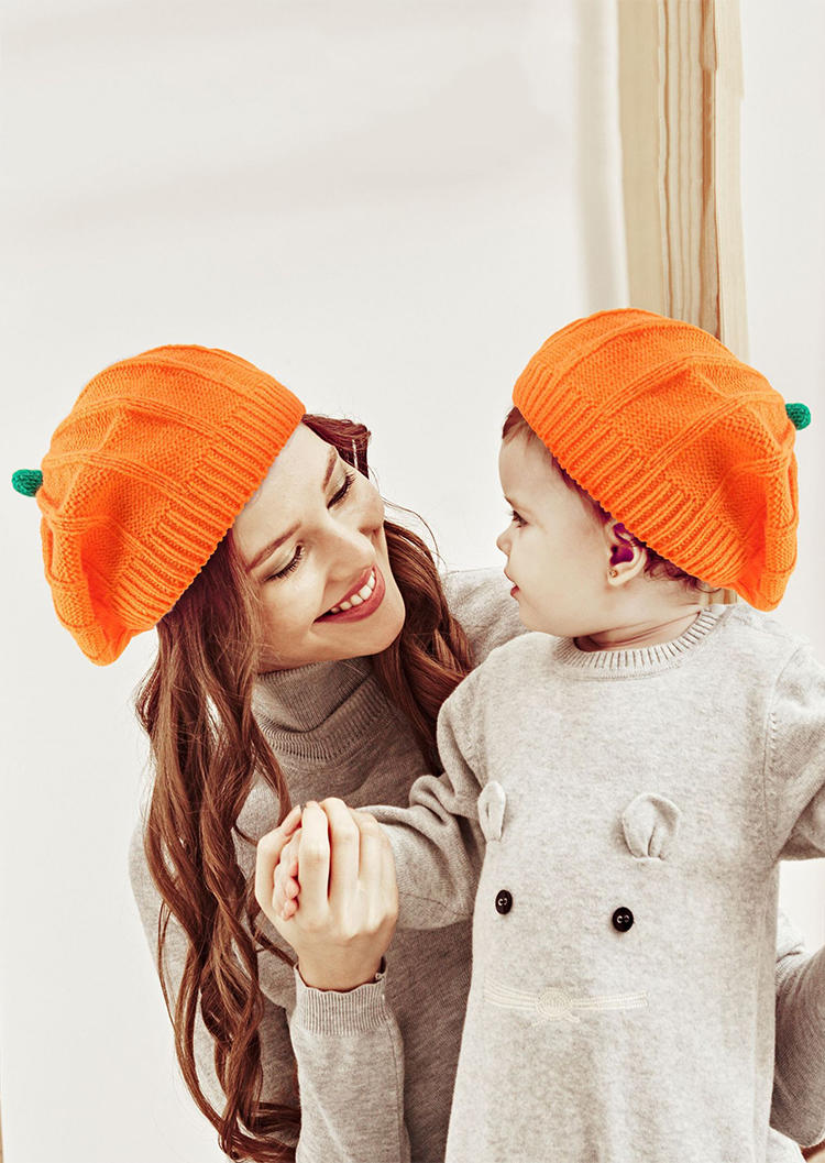 

Pumpkin Knitted Beret Hat - Women, Orange, SCM008075