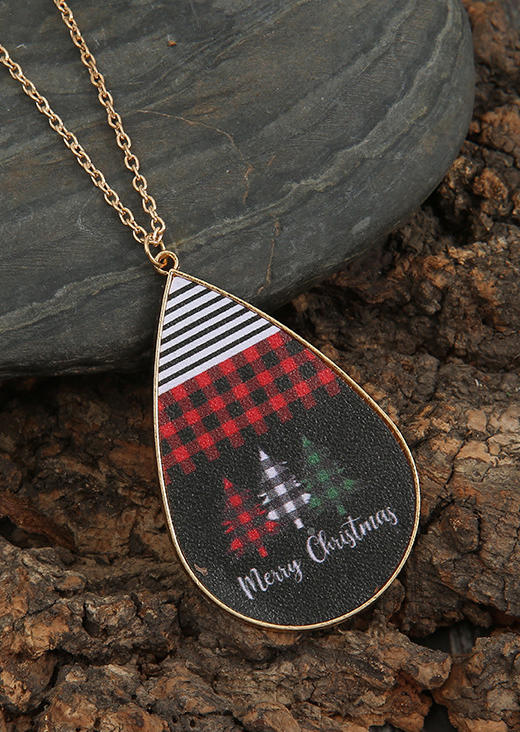 

Merry Christmas Plaid Tree Striped Pendant Necklace, Multicolor, SCM008078