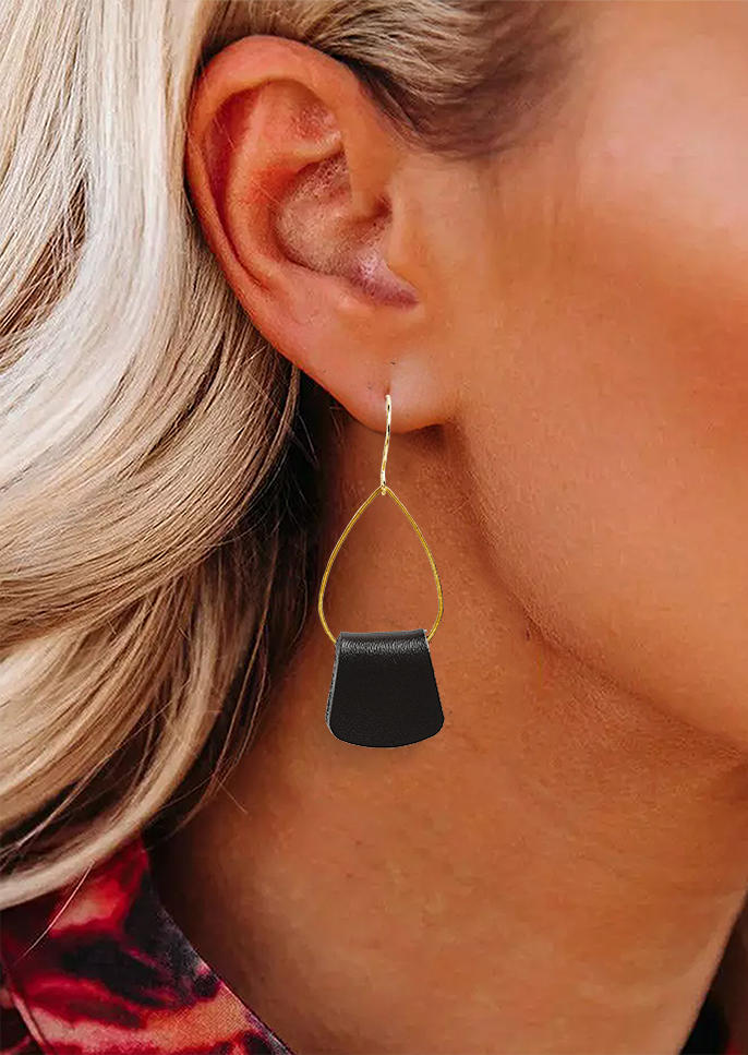 Hollow Out Leather Water Drop Alloy Earrings