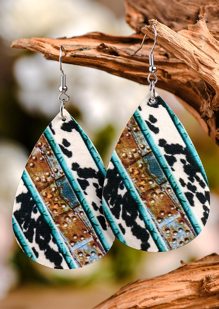 Western Cow Water Drop Hook Earrings