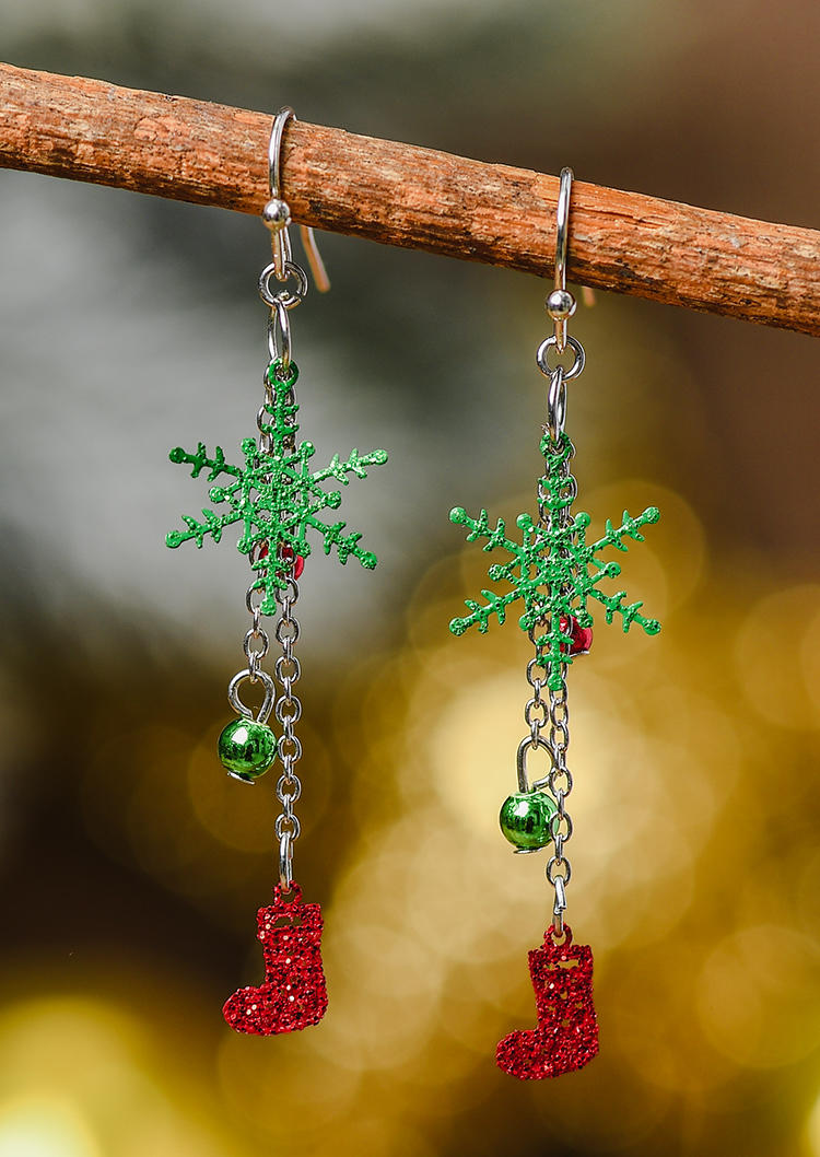 

Christmas Snowflake Glitter Beading Hook Earrings, Green, SCM007479