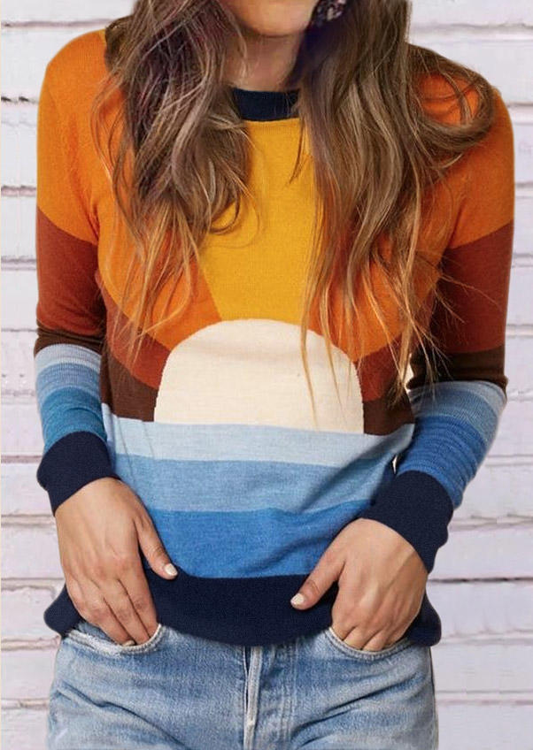 

Rainbow Colorful Striped Long Sleeve Sweater, Multicolor, SCM007513