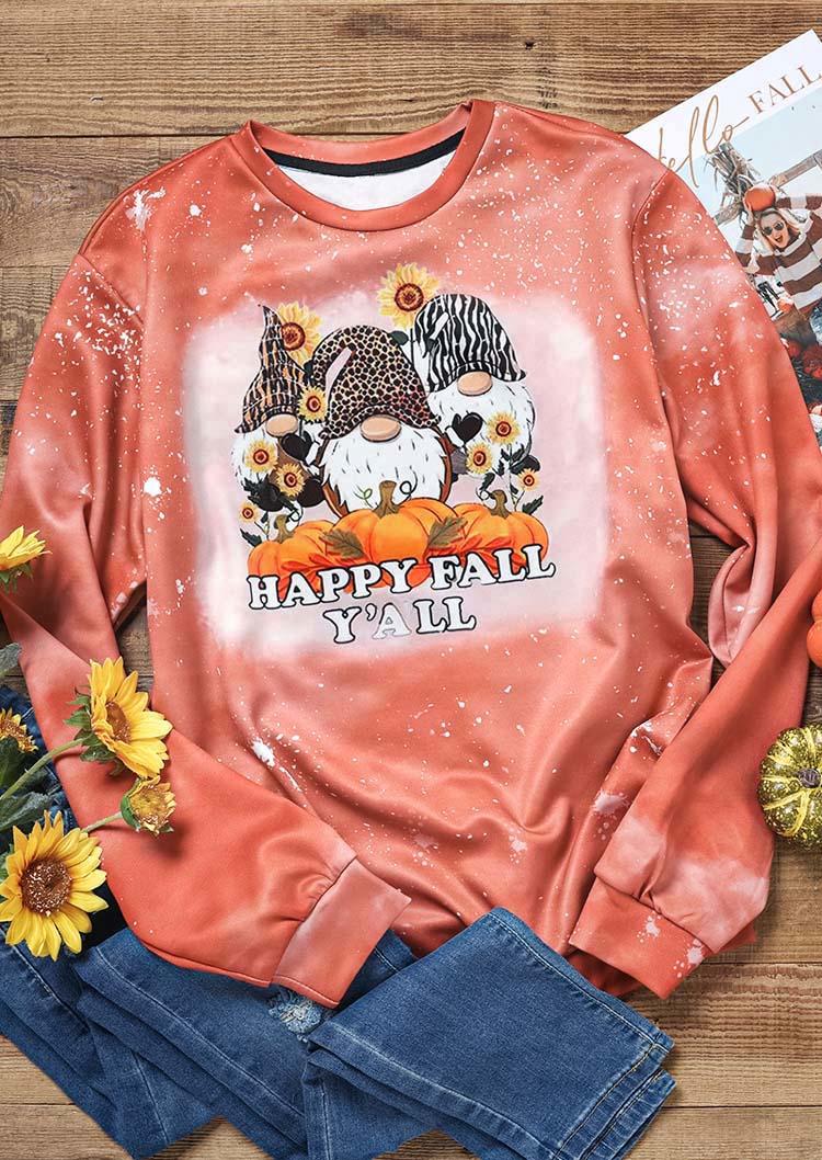 Happy Fall Y'all Leopard Gnomies Pumpkin Sunflower Sweatshirt