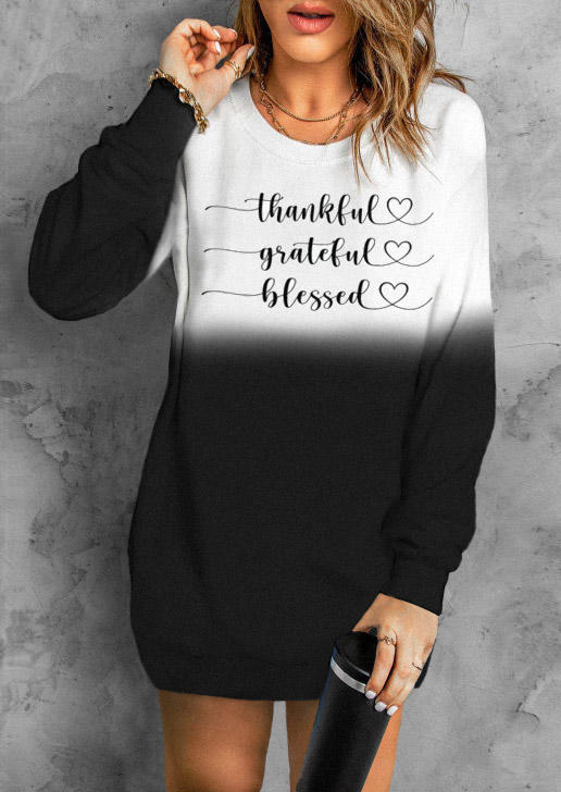 

Thankful Grateful Blessed Gradient Sweatshirt Mini Dress, Multicolor, SCM007753