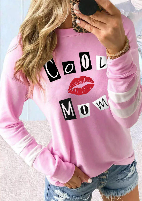 Cool Mom Drop Shoulder Pullover Sweatshirt - Pink - Bellelily