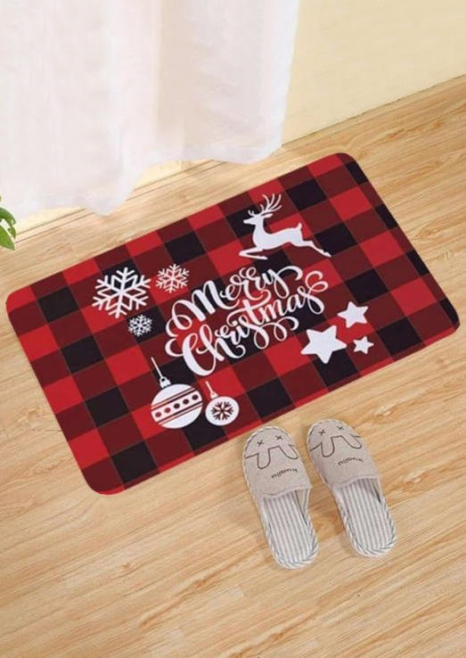 

Merry Christmas Reindeer Snowflake Star Non-Slip Carpet, Black, SCM007835