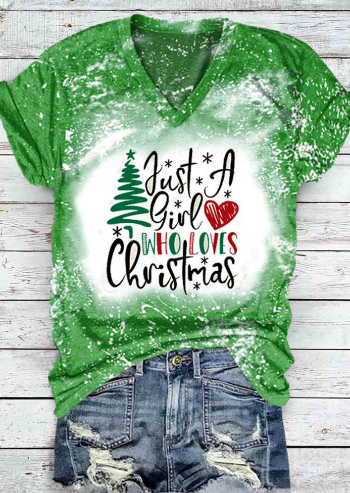 

Just A Girl Who Loves Christmas Tree Snowflake T-Shirt Tee - Green, SCM007865