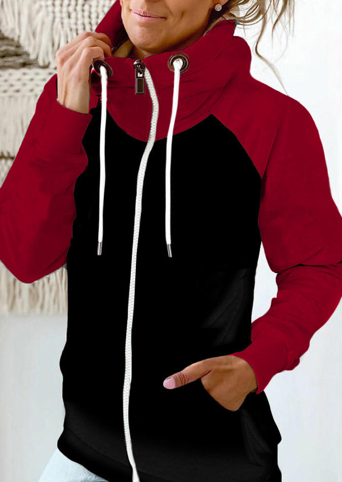 

Drawstring Zipper Raglan Sleeve Sweatshirt - Red, SCM007960