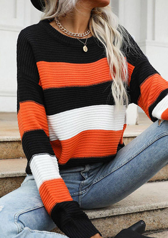 Color Block Striped O-Neck Sweater