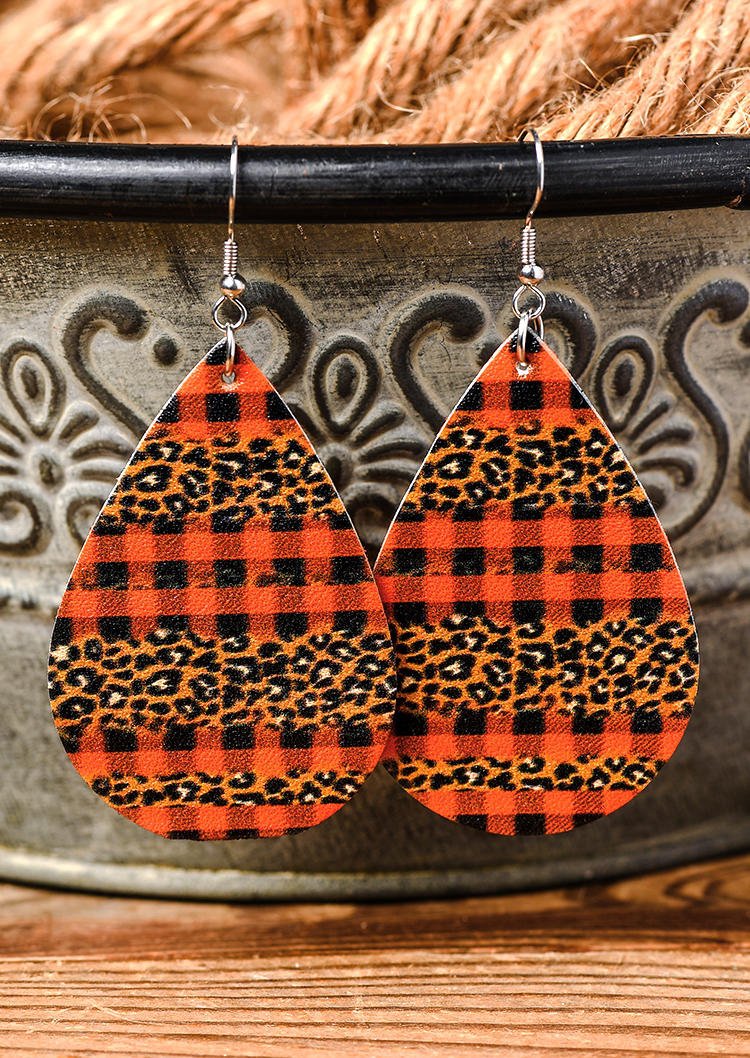 Plaid Leopard PU Leather Earrings