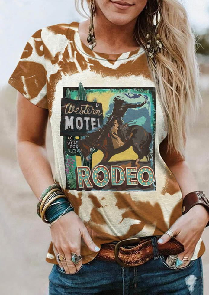 Western Motel Rodeo Cactus Horse Floral T-Shirt Tee