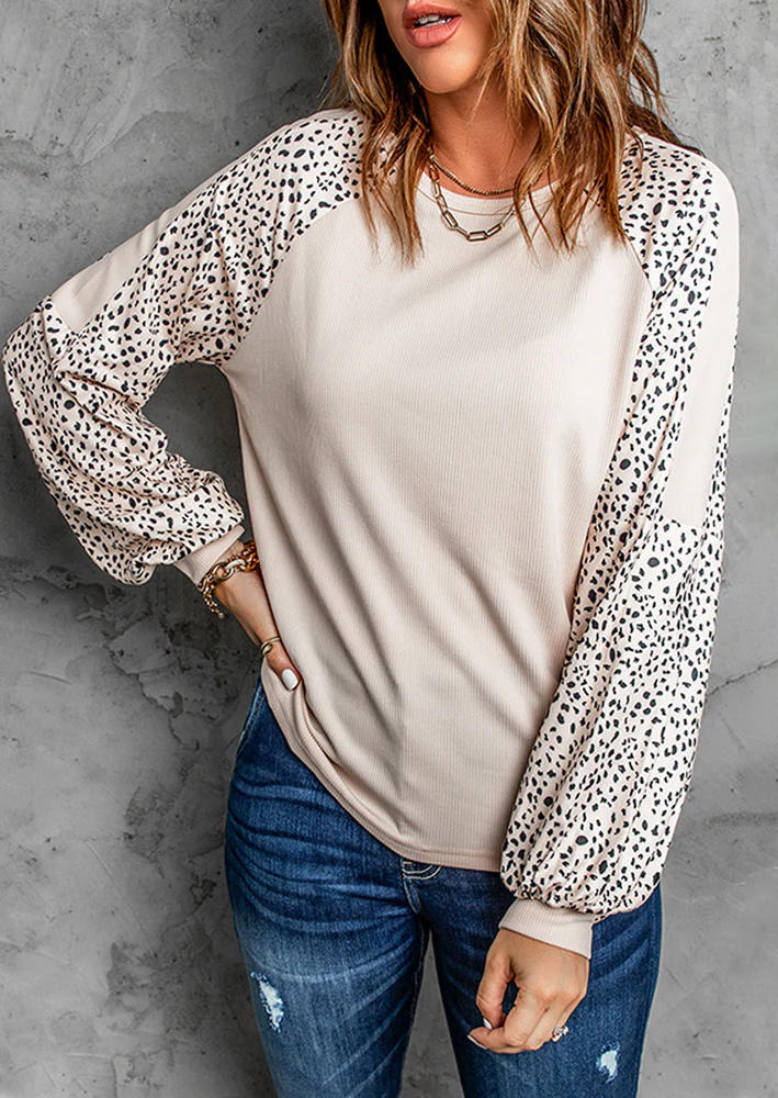 

Leopard Long Sleeve O-Neck Blouse - Apricot, SCM007710